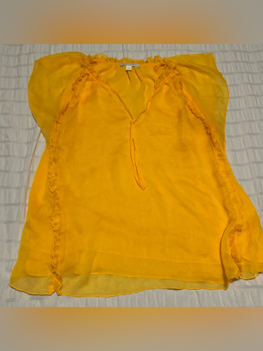 Chelsea & Violet Yellow Sheer Ruffle Tie-Neck Blouse